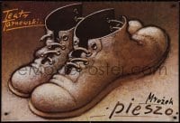 3g374 PIESZO stage play Polish 26x39 1990 art of a pair of boots by Mieczyslaw Gorowski!