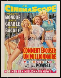 3g172 HOW TO MARRY A MILLIONAIRE 15x20 REPRO poster 1990s Marilyn Monroe, Grable & Bacall!