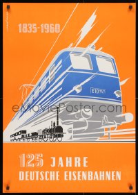 3g413 125 JAHRE DEUTSCHE EISENBAHNEN 23x33 German special poster 1960 Himke Faber art of trains!