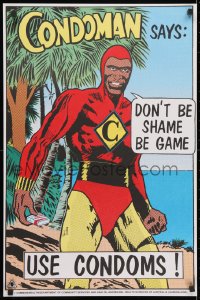 3g450 CONDOMAN SAYS DON'T BE SHAME BE GAME 20x30 Australian special poster 1980s silkscreen!