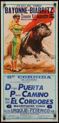 3g540 PLAZA DE TOROS BAYONNE-BIARRITZ 13x28 Spanish special poster 1960 Santos Saavedra art!