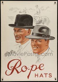 3g142 RO-PE HATS 28x39 Danish advertising poster 1950s art of two really happy guys wearing hats!