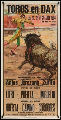 3g576 TOROS EN DAX 21x42 Spanish special poster 1957 matador toreador artwork by J. Reus!