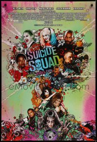 3g934 SUICIDE SQUAD advance DS 1sh 2016 Smith, Leto as the Joker, Robbie, Kinnaman, cool art!