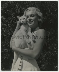 3h008 AS YOUNG AS YOU FEEL candid 8x10 still 1951 Marilyn Monroe holding albino cat between scenes!