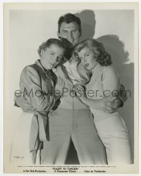 3h308 FLIGHT TO TANGIER 8x10.25 still 1953 Jack Palace holding Joan Fontaine & Corinne Calvet!