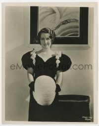 3h676 NORMA SHEARER 7.75x10 still 1930s in black dress with flowers holding giant white muff!