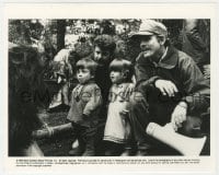 3h959 WILLOW candid 8x10 still 1988 George Lucas & Ron Howard show fake monster to child actors!