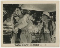 3h865 TARZAN ESCAPES English FOH LC 1936 Johnny Weissmuller covering Maureen O'Sullivan's mouth!