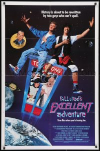 3j081 BILL & TED'S EXCELLENT ADVENTURE 1sh 1989 Keanu Reeves, Socrates, Napoleon & Lincoln in booth