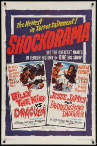 3j083 BILLY THE KID VS. DRACULA/JESSE JAMES MEETS FRANKENSTEIN'S DAUGHTER 1sh 1965 western horror!