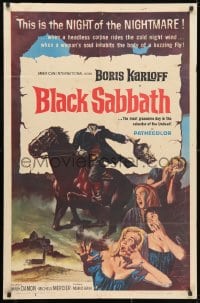 3j085 BLACK SABBATH 1sh 1964 Boris Karloff in Mario Bava's I Tre volti Della Paura, severed head!