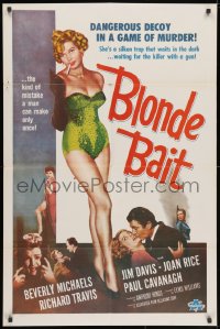 3j096 BLONDE BAIT 1sh R1950s full-length sexy smoking bad girl Beverly Michaels is a silken trap!