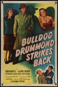 3j121 BULLDOG DRUMMOND STRIKES BACK 1sh 1947 great images of detective Ron Randall, Gloria Henry!