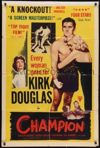 3j140 CHAMPION 1sh R1955 Kirk Douglas, Marilyn Maxwell, Arthur Kennedy, boxing classic!