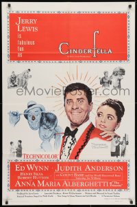 3j156 CINDERFELLA 1sh 1960 Norman Rockwell art of Jerry Lewis & Anna Maria Alberghetti!