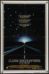 3j164 CLOSE ENCOUNTERS OF THE THIRD KIND 1sh 1977 Spielberg's sci-fi classic, silver border design