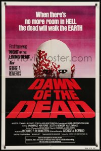 3j193 DAWN OF THE DEAD 1sh 1979 George Romero, no more room in HELL for the dead, red title design
