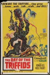 3j196 DAY OF THE TRIFFIDS 1sh 1962 classic English sci-fi horror, cool art of monster with girl!