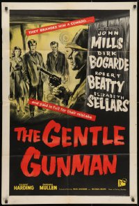 3j330 GENTLE GUNMAN English 1sh 1953 John Mills, Dirk Bogarde w/gun, Robert Beatty!
