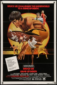 3j326 GAME OF DEATH 1sh 1979 Bruce Lee, cool Bob Gleason martial arts artwork!