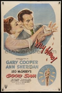 3j347 GOOD SAM 1sh 1948 great art of Gary Cooper & sexy Ann Sheridan spilling coffee!