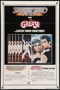 3j356 GREASE/SATURDAY NIGHT FEVER 1sh 1979 John Travolta dancing & with Olivia Newton-John!