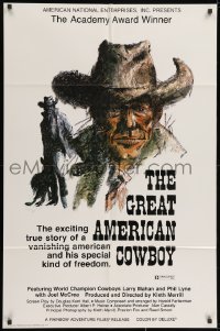 3j357 GREAT AMERICAN COWBOY 1sh 1974 Larry Mahan, cool Ralph Butler cowboy art!