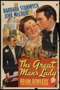 3j359 GREAT MAN'S LADY 1sh 1941 Barbara Stanwyck marries Joel McCrea and lives to be 109!