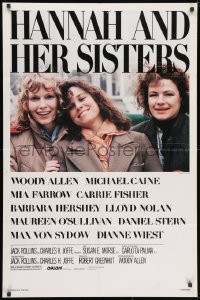 3j369 HANNAH & HER SISTERS 1sh 1986 Woody Allen, Mia Farrow, Carrie Fisher, Barbara Hershey