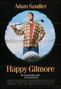 3j371 HAPPY GILMORE DS 1sh 1996 great image of Adam Sandler, he doesn't play, he destroys golf!