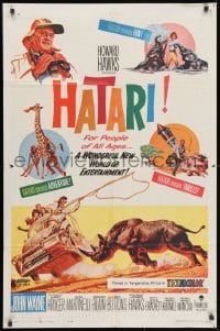 3j378 HATARI 1sh 1962 Howard Hawks, artwork of John Wayne in Africa by Frank McCarthy!