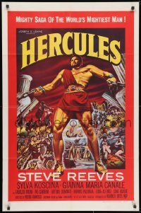 3j387 HERCULES 1sh 1959 great artwork of the world's mightiest man Steve Reeves!
