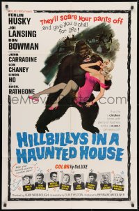 3j394 HILLBILLYS IN A HAUNTED HOUSE 1sh 1967 country music, art of wacky ape carrying sexy girl!