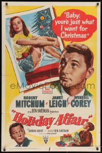 3j399 HOLIDAY AFFAIR 1sh 1949 sexy Janet Leigh is what Robert Mitchum wants for Christmas!