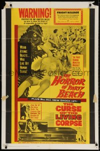 3j403 HORROR OF PARTY BEACH/CURSE OF THE LIVING CORPSE 1sh 1964 great monster images!