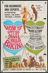 3j413 HOW TO STUFF A WILD BIKINI 1sh 1965 Annette Funicello, Buster Keaton, motorcycle & bikini art