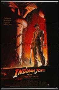 3j431 INDIANA JONES & THE TEMPLE OF DOOM 1sh 1984 of Harrison Ford by Bruce Wolfe, white borders!