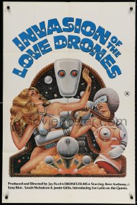3j440 INVASION OF THE LOVE DRONES 1sh 1977 Jamie Gillis, wacky art of robot & sexy women!