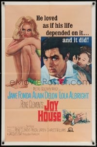 3j464 JOY HOUSE 1sh 1964 Rene Clement's Les Felins, art of super sexy Jane Fonda, Alain Delon!