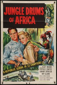 3j467 JUNGLE DRUMS OF AFRICA 1sh 1952 Clayton Moore with gun & Phyllis Coates, Republic serial!