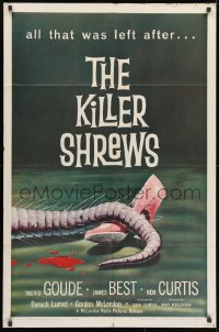 3j474 KILLER SHREWS 1sh 1959 classic horror art of all that was left after the monster attack!