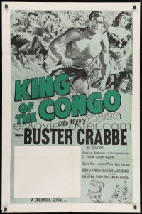 3j479 KING OF THE CONGO 1sh R1960 Crabbe as The Mighty Thunda, art by Glenn Cravath!