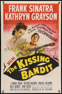 3j484 KISSING BANDIT 1sh 1948 art of Frank Sinatra playing guitar & romancing Kathryn Grayson!