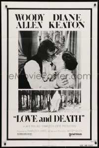 3j531 LOVE & DEATH style B 1sh 1975 Woody Allen & Diane Keaton romantic kiss close up!