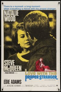 3j535 LOVE WITH THE PROPER STRANGER 1sh 1964 Natalie Wood & Steve McQueen, blue title design!