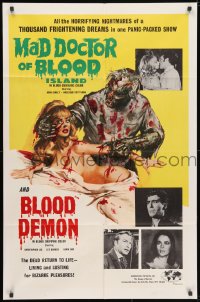 3j541 MAD DOCTOR OF BLOOD ISLAND/BLOOD DEMON 1sh 1971 great art of zombie attacking naked girl!