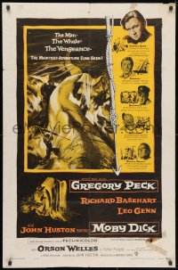 3j574 MOBY DICK 1sh 1956 John Huston, great art of Gregory Peck & the giant whale!