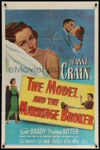 3j575 MODEL & THE MARRIAGE BROKER 1sh 1952 Scott Brady kisses Jeanne Crain, smoking Thelma Ritter!