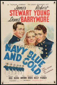 3j603 NAVY BLUE & GOLD 1sh R1941 Florence Rice between cadets James Stewart & Robert Young!